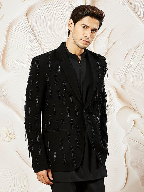 Men's Black Jacquard Blazer